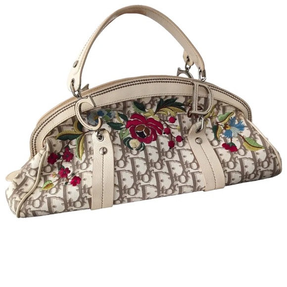 Christian Dior Embroidered Floral Trotter Canvas Handbag - Picture 2 of 16